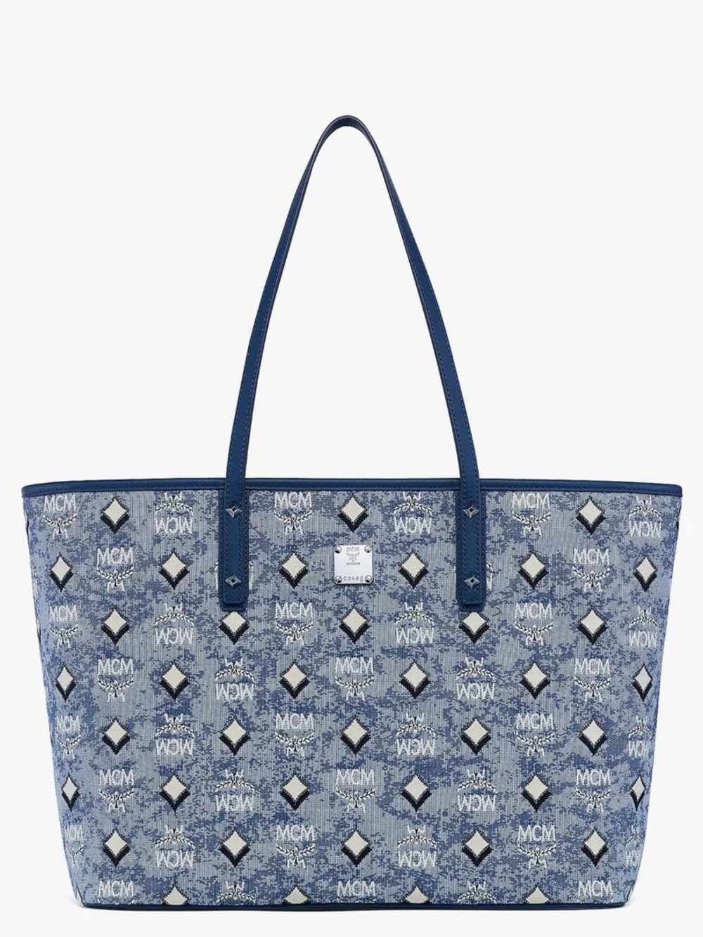 MCM Blue Vintage Monogram Jacquard Shopper Tote NWT